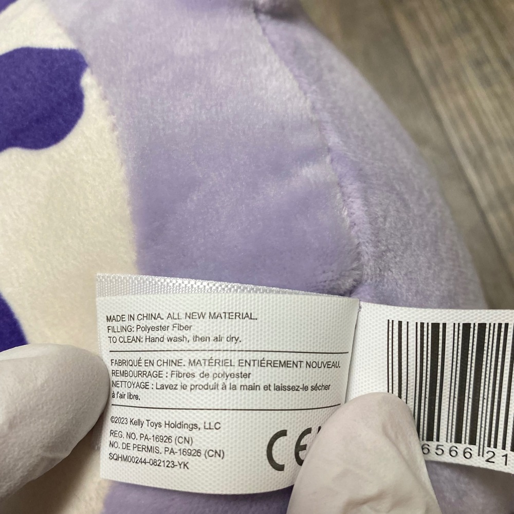 Squishmallows Hug Mees Bubba Cow Plush Purple White Stuffed Toy 9x5 NWT - Picture 11 of 14